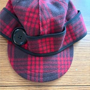 Chic Red Plaid Women's Hat with Button Accent
